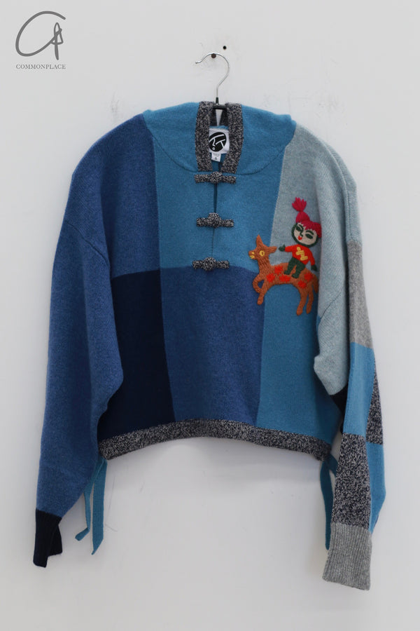 YANYAN KNITS Checked Stand Collar Pullover YYK-YYW23-0173-LAN Blue YYK-YYW23-0172